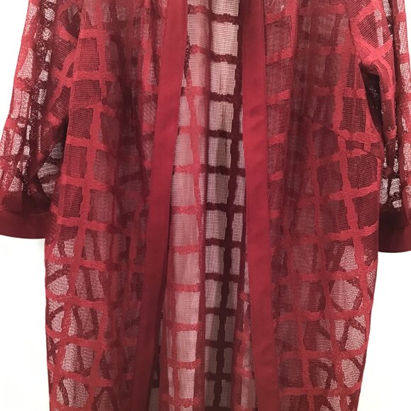 Maya Brooke XL Layering Duster Red Mesh Windowpane Lagenlook Cover Up Resortwear - Picture 8 of 11